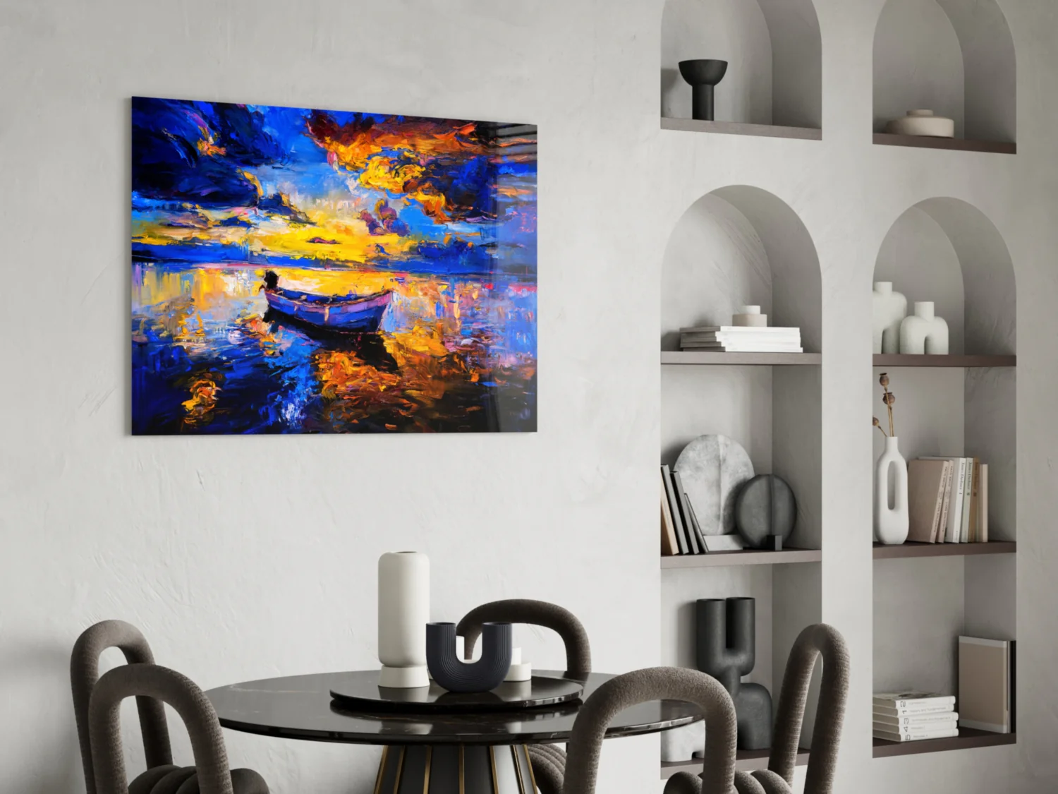 Dark Blue Sunset Glass Wall Art - Image 5
