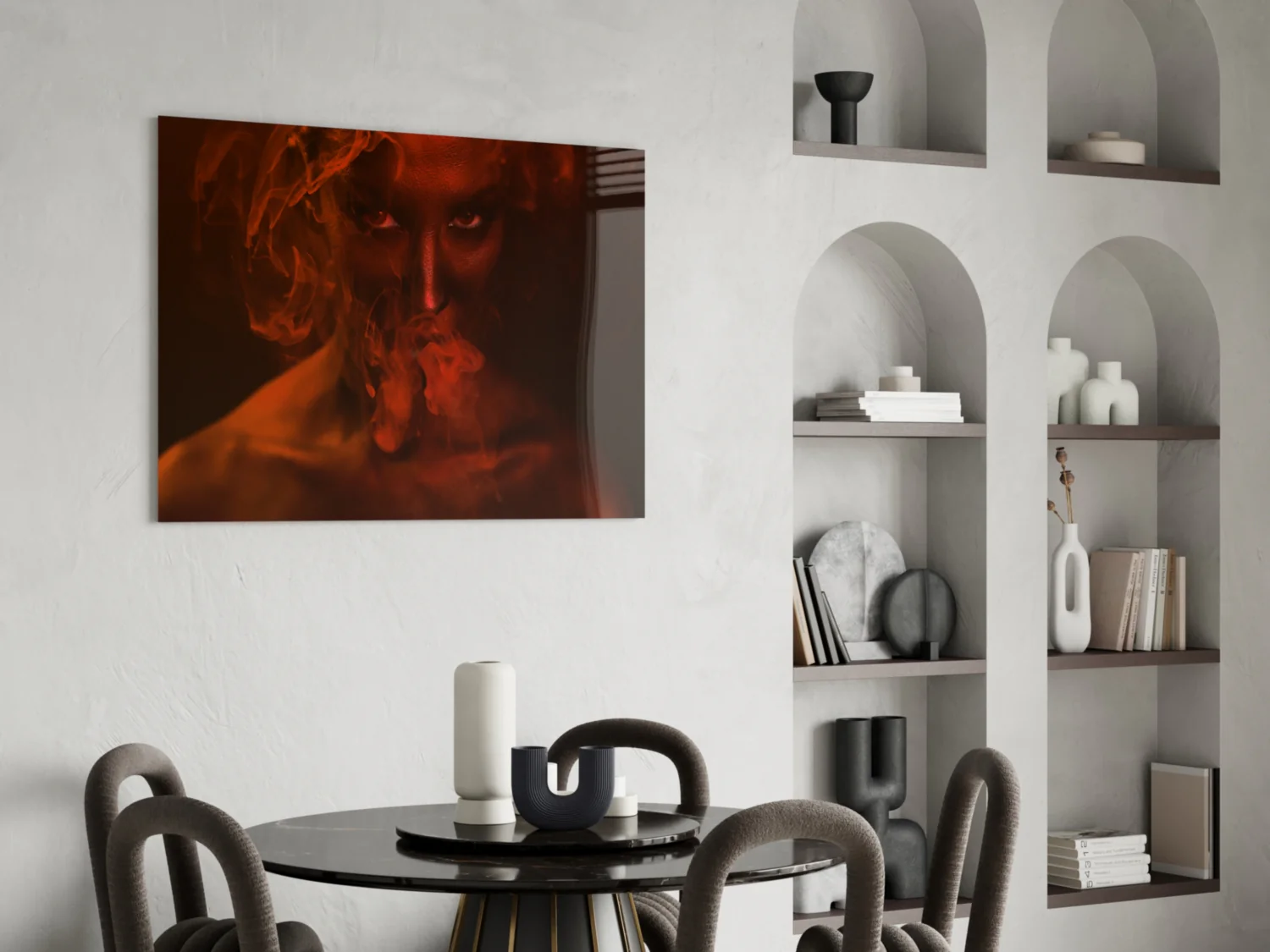 Red Smoke and Woman Glass Wall Art - Image 5