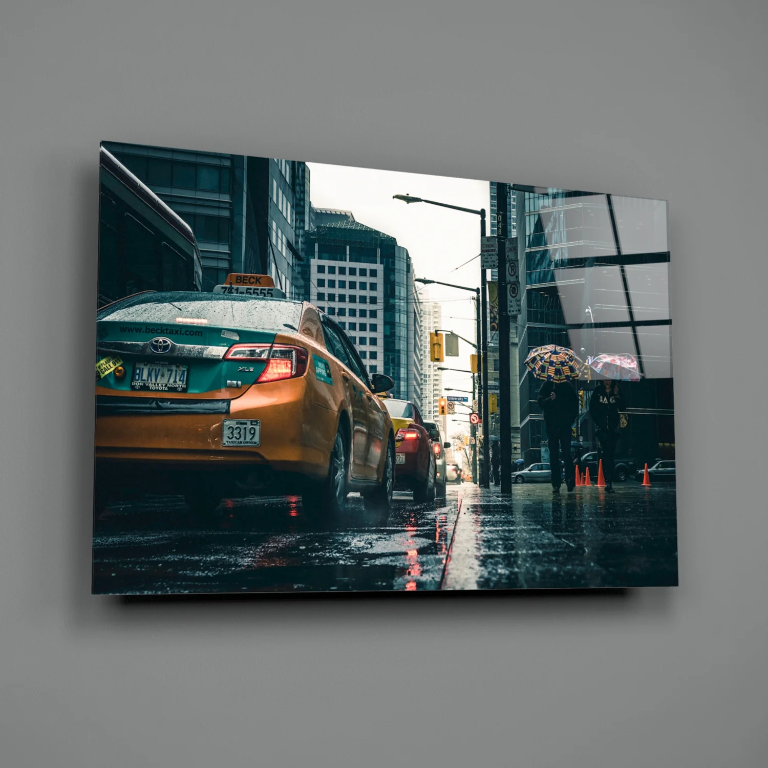 Rain in the City Glass Wall Art - Image 2