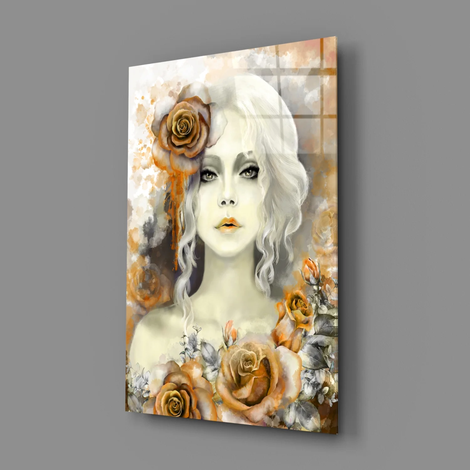 Yellow Rose and Woman Glass Wall Art - Image 2