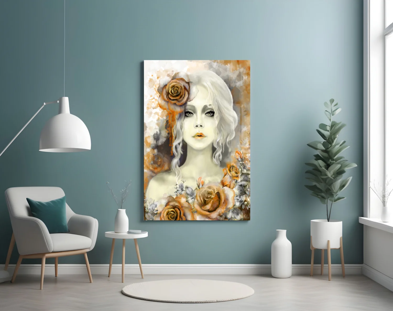 Yellow Rose and Woman Glass Wall Art - Image 4