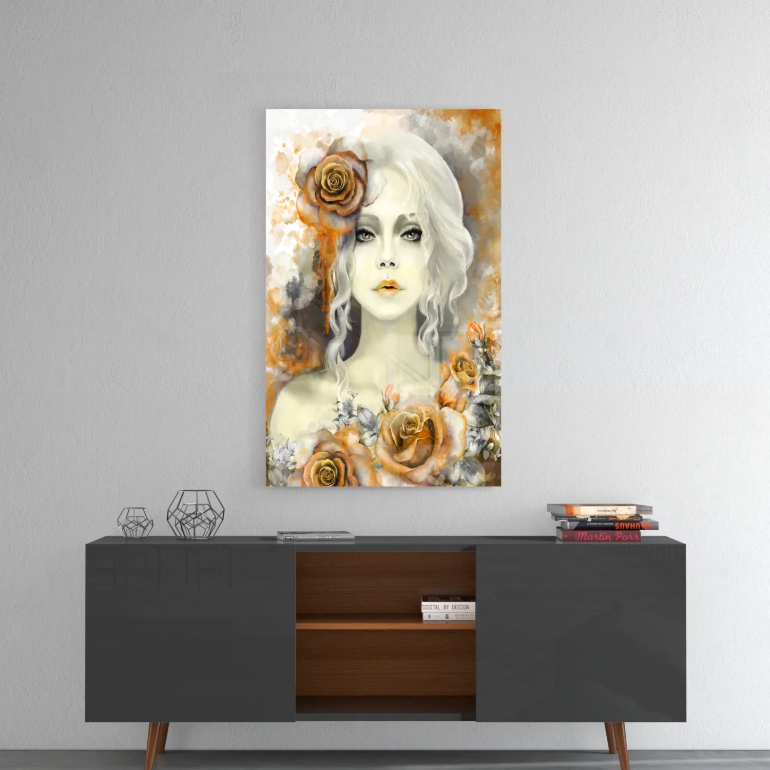 Yellow Rose and Woman Glass Wall Art - Image 8