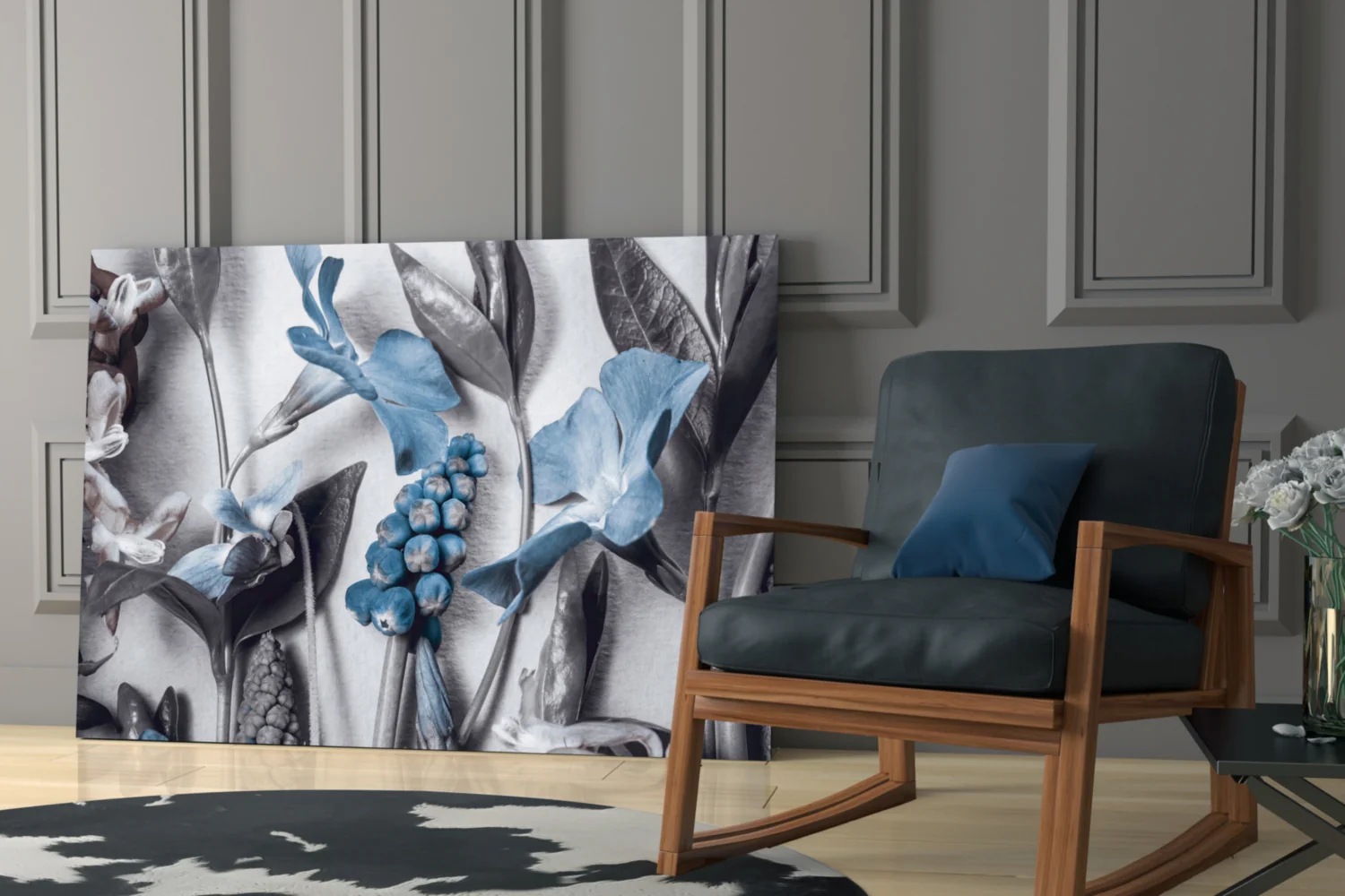 Blue Flowers Glass Wall Art - Image 6