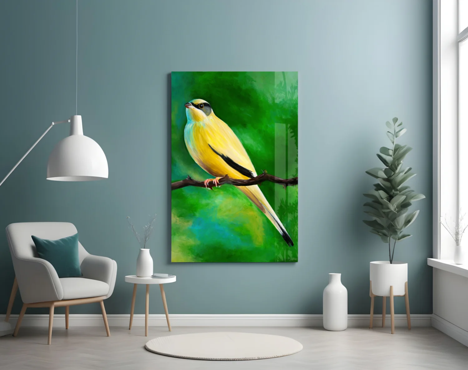 Yellow Vine Bird Glass Wall Art - Image 4