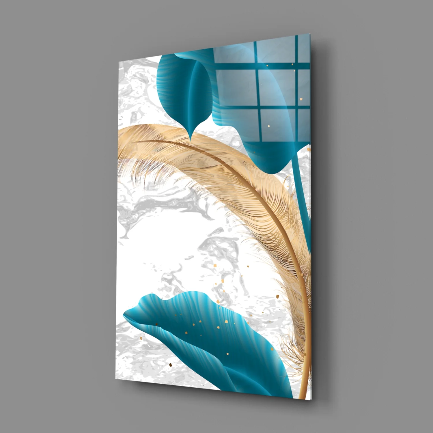 Turquoise Leaves Glass Wall Art - Image 2