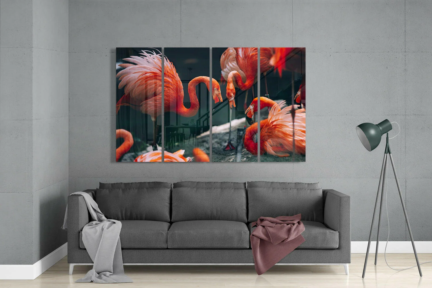 Flamingos 4 Pieces Mega Glass Wall Art (59"x36") - Image 3