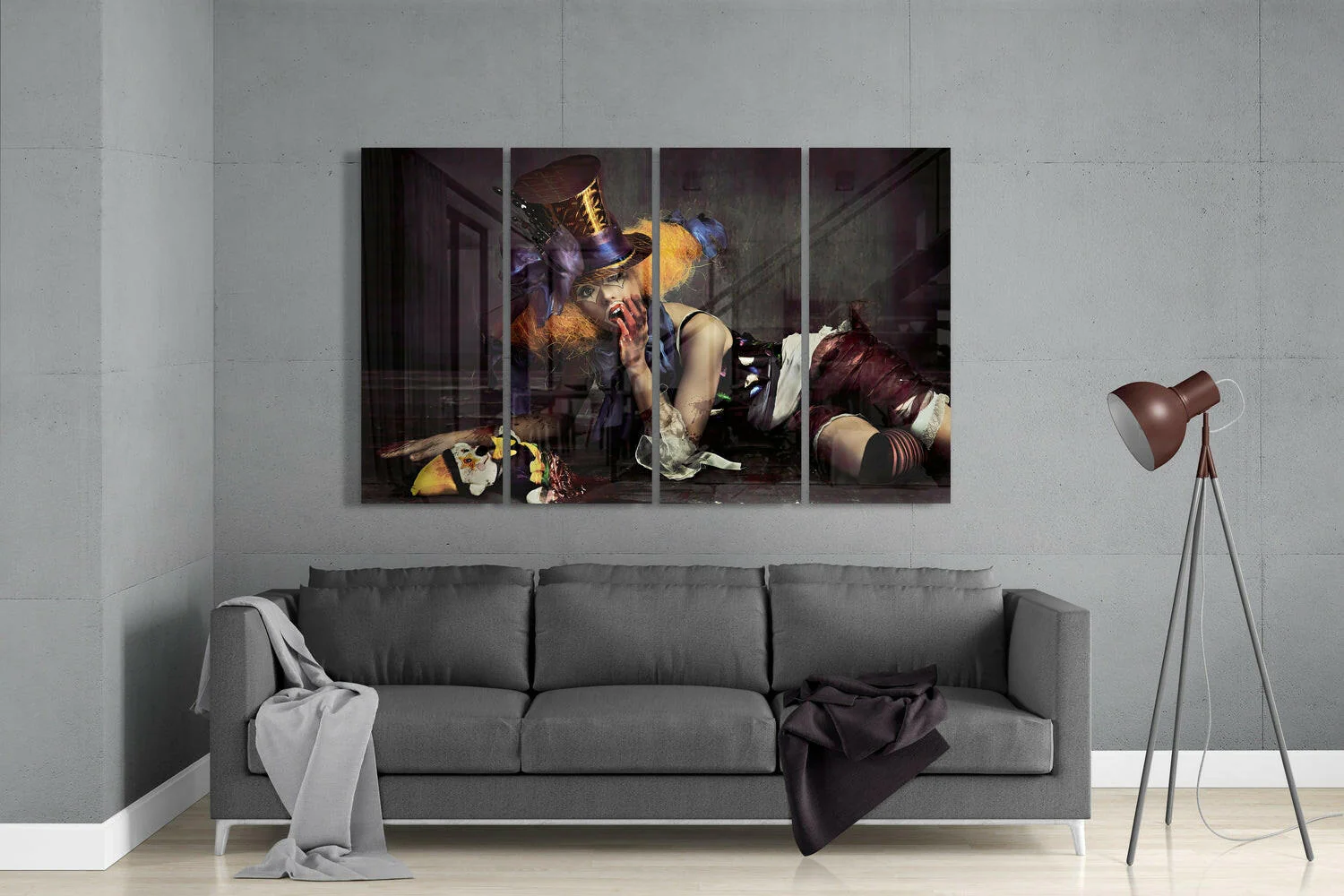 Woman Clown 4 Pieces Mega Glass Wall Art (59"x36") - Image 3