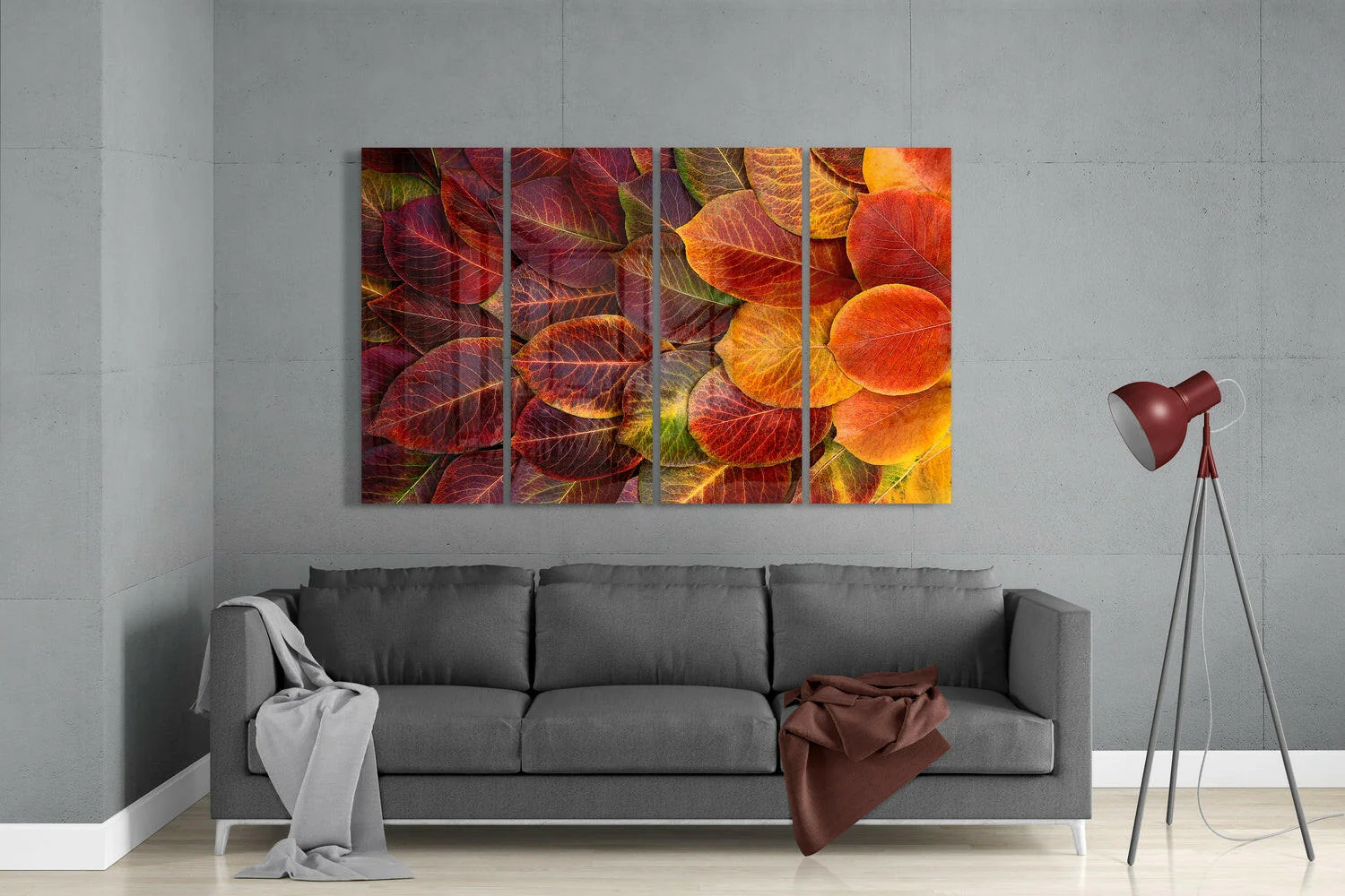 Autumn Leaves 4 Pieces Mega Glass Wall Art (59"x36") - Image 3