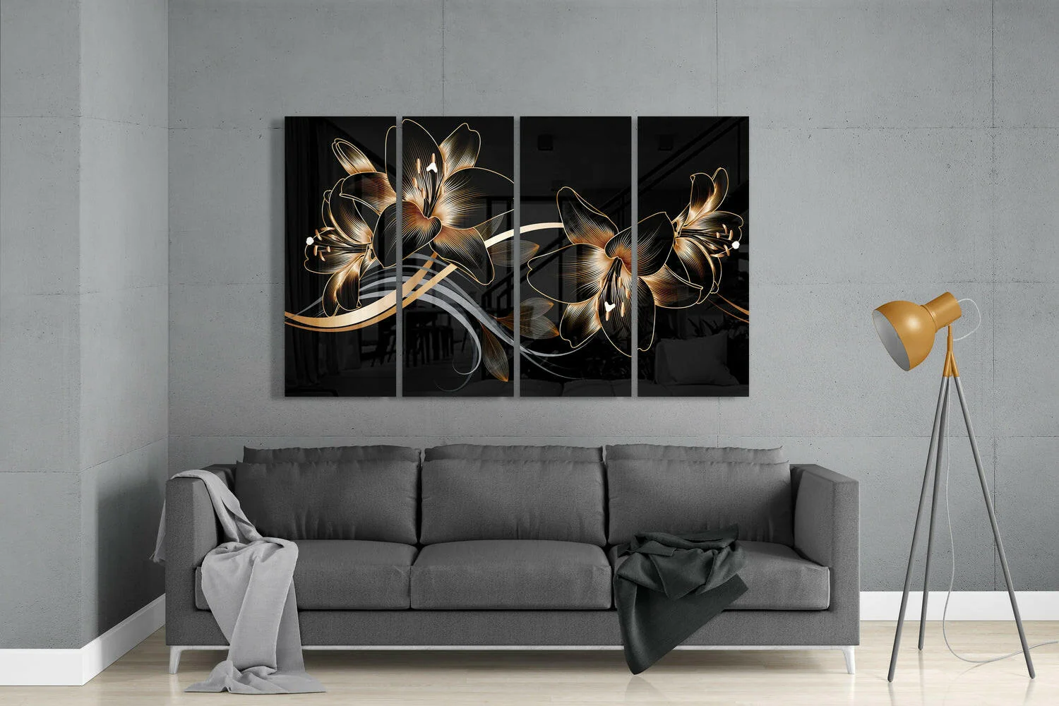 Flower Wave 4 Pieces Mega Glass Wall Art (59"x36") - Image 3