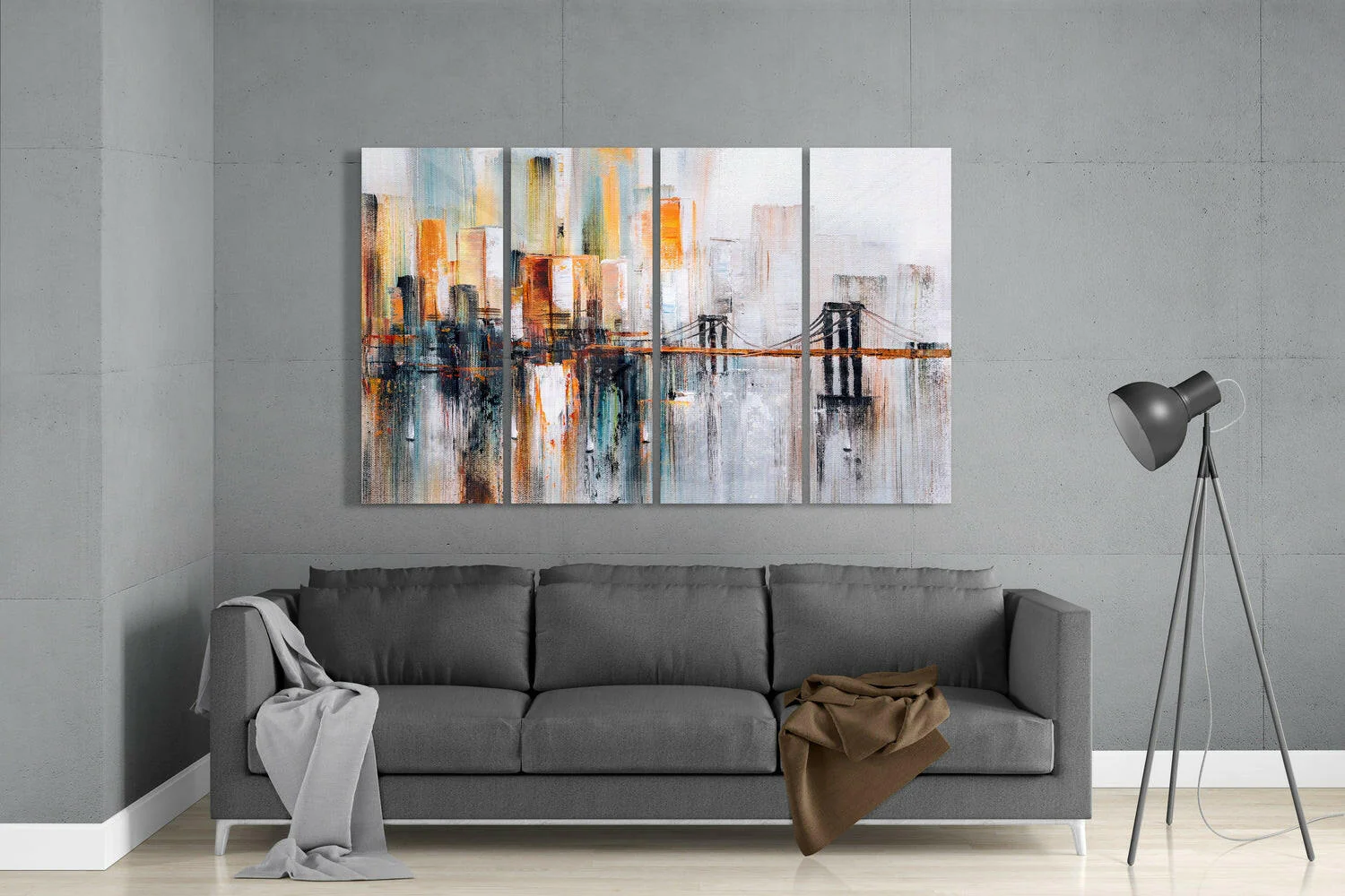 Manhattan Silhouette 4 Pieces Mega Glass Wall Art (59"x36") - Image 3