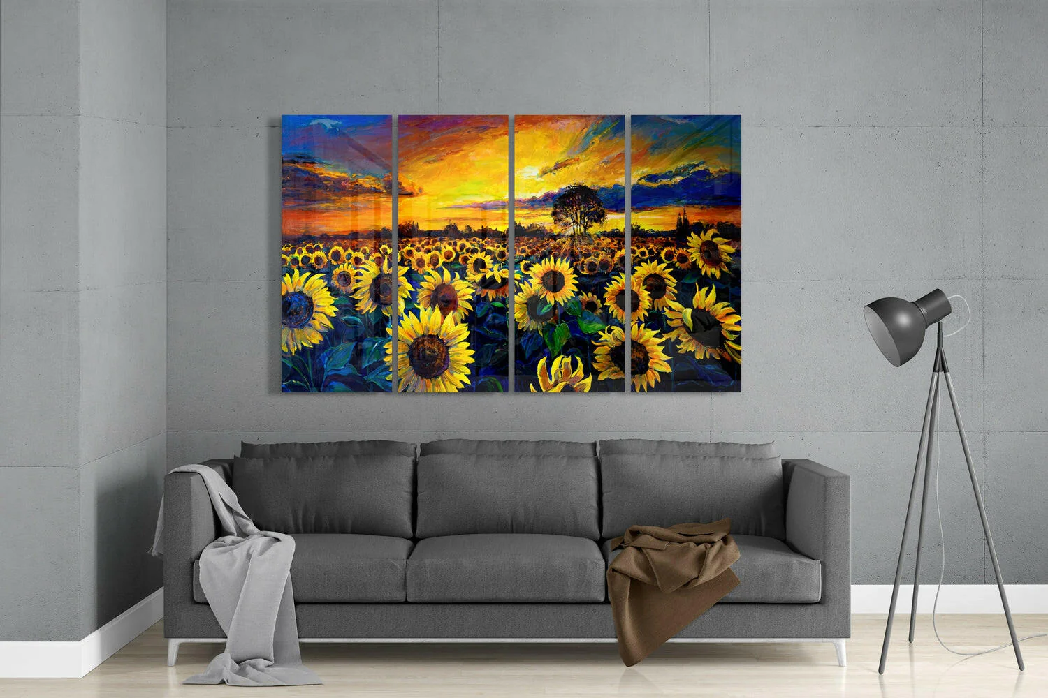 Sunflowers 4 Pieces Mega Glass Wall Art (59"x36") - Image 3