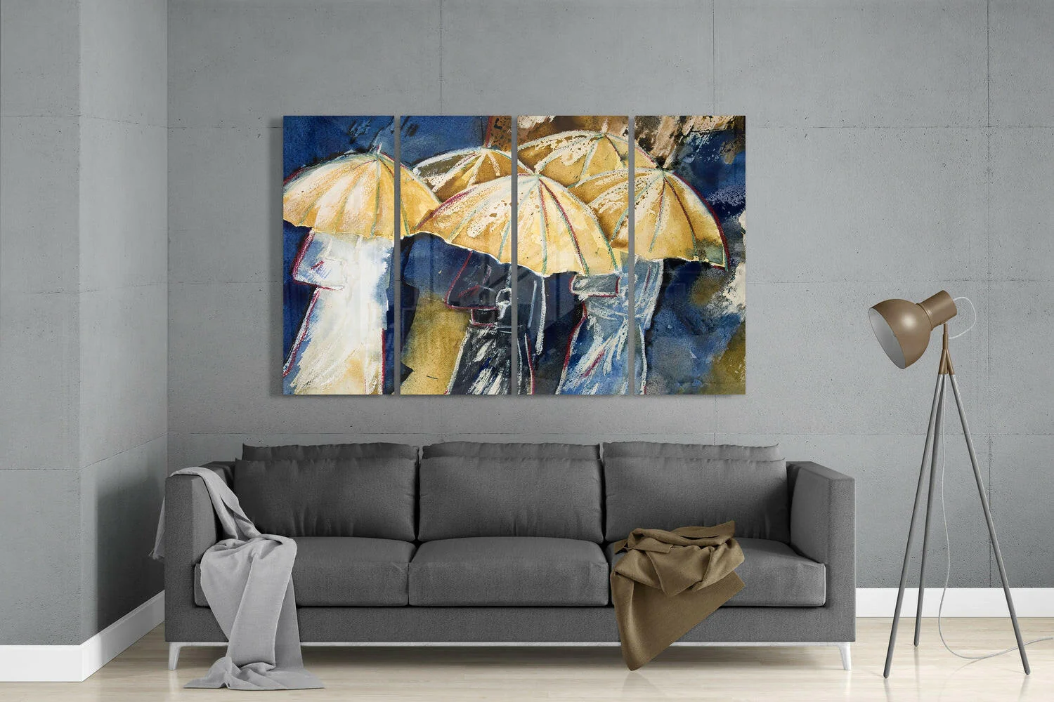 Umbrellas 4 Pieces Mega Glass Wall Art (59"x36") - Image 3
