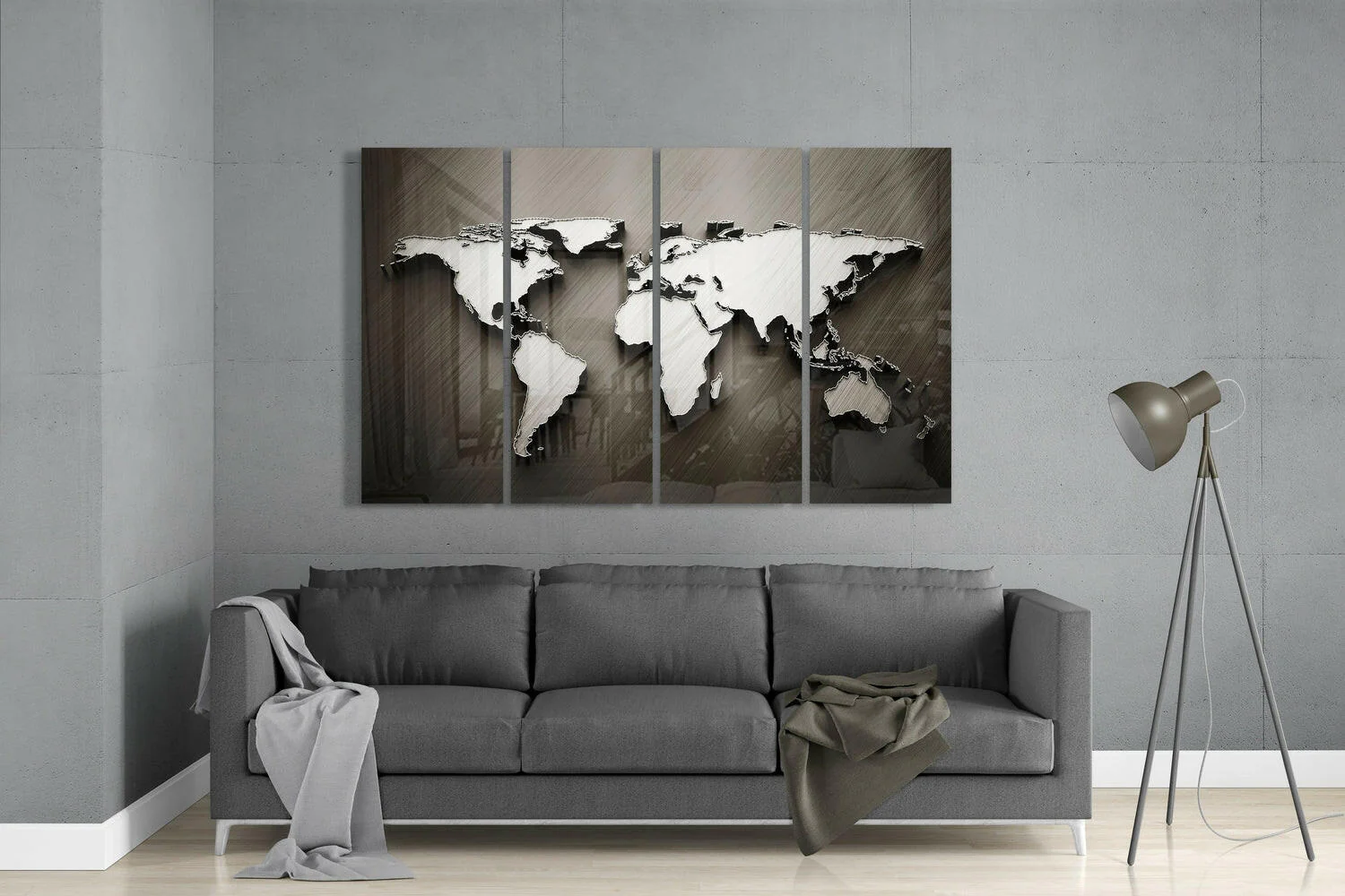 World Map 4 Pieces Mega Glass Wall Art (59"x36") - Image 3