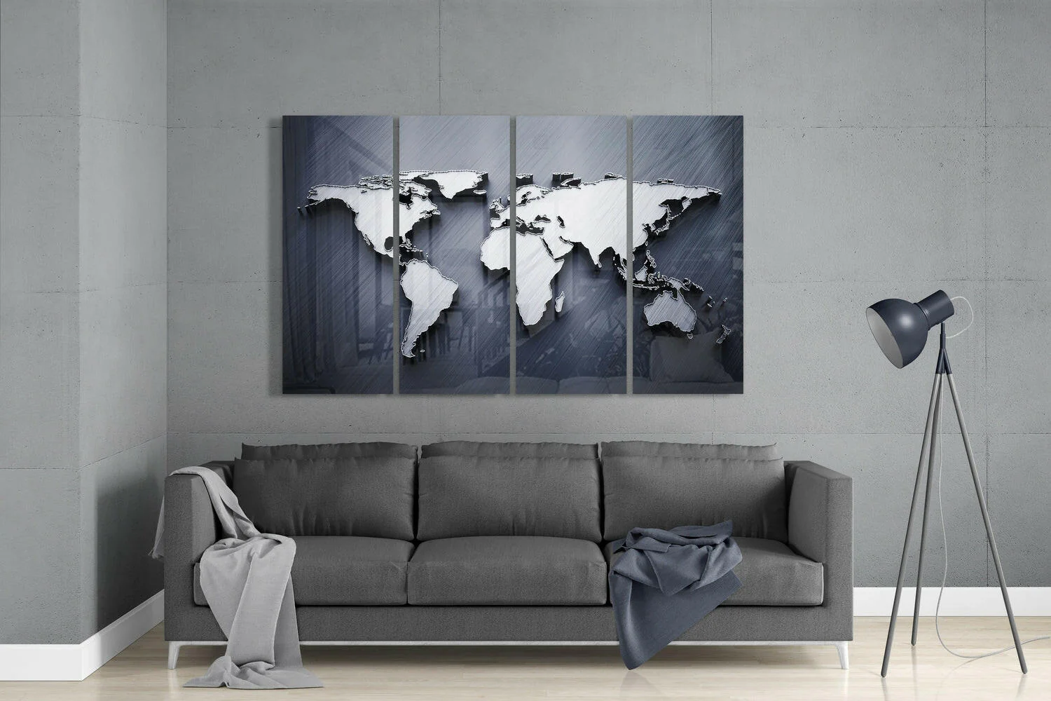 World Map 4 Pieces Mega Glass Wall Art (59"x36") - Image 3