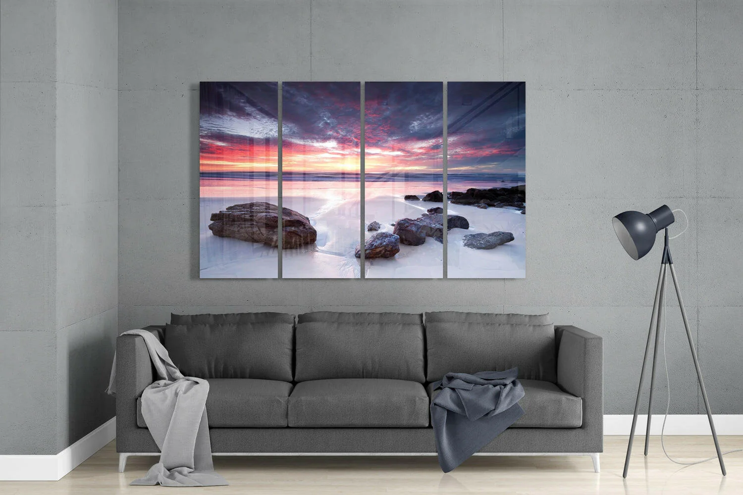 Sunset at the Beach 4 Pieces Mega Glass Wall Art (59"x36") - Image 3