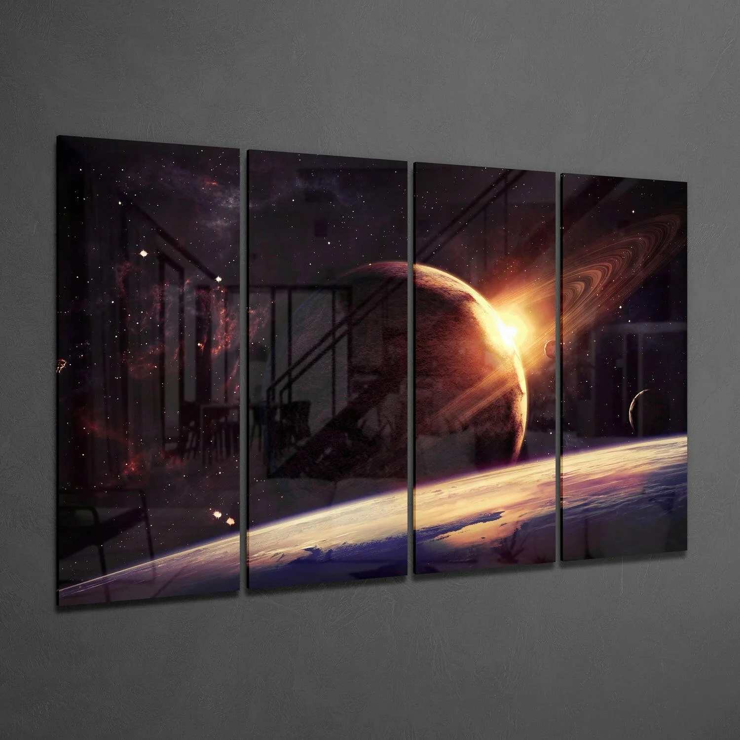 Sunset at the Space 4 Pieces Mega Glass Wall Art (59"x36") - Image 2