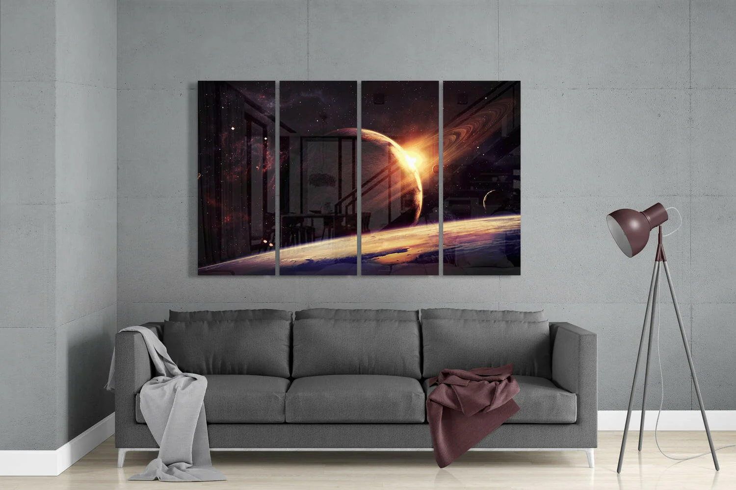 Sunset at the Space 4 Pieces Mega Glass Wall Art (59"x36") - Image 3