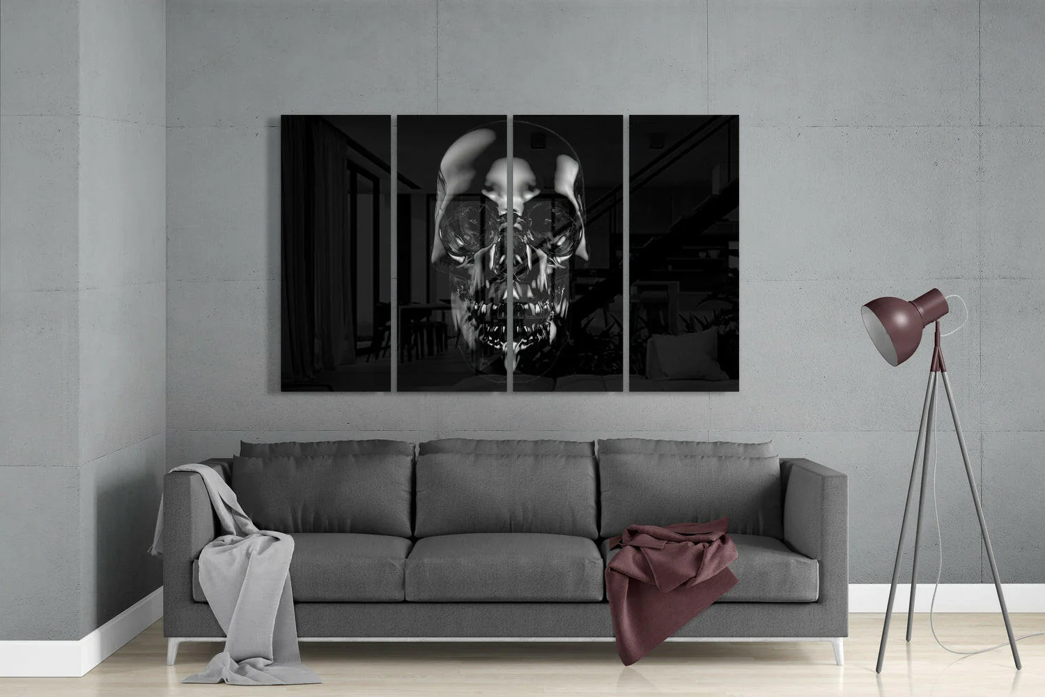 Skull 4 Pieces Mega Glass Wall Art (59"x36") - Image 3