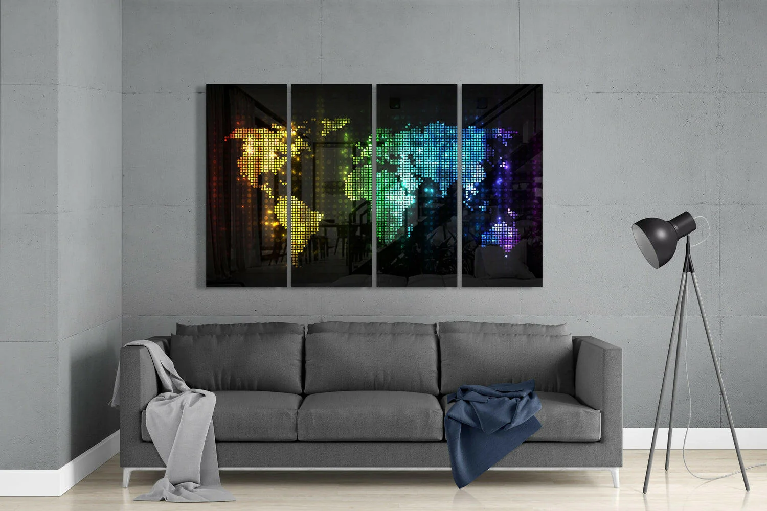 World Map 4 Pieces Mega Glass Wall Art (59"x36") - Image 3