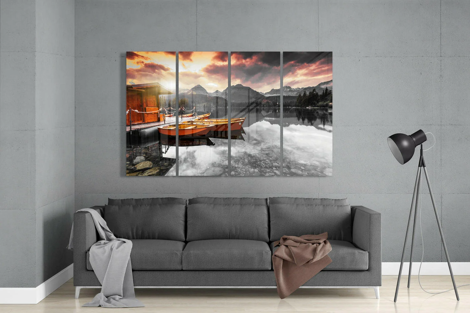 Sunset and Boats 4 Pieces Mega Glass Wall Art (59"x36") - Image 3