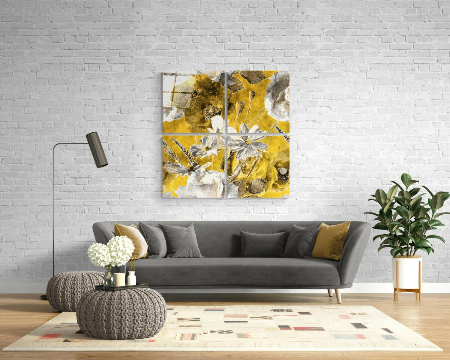Autumn Flowers Quadro Glass Wall Art - Image 3