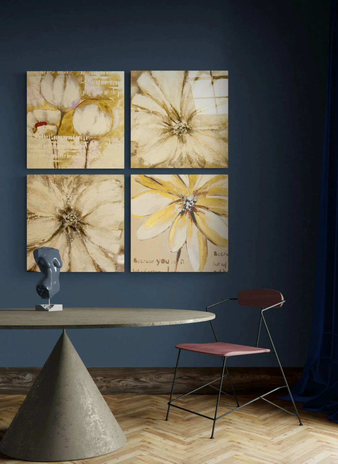Yellow Flower Quadro Glass Wall Art - Image 3