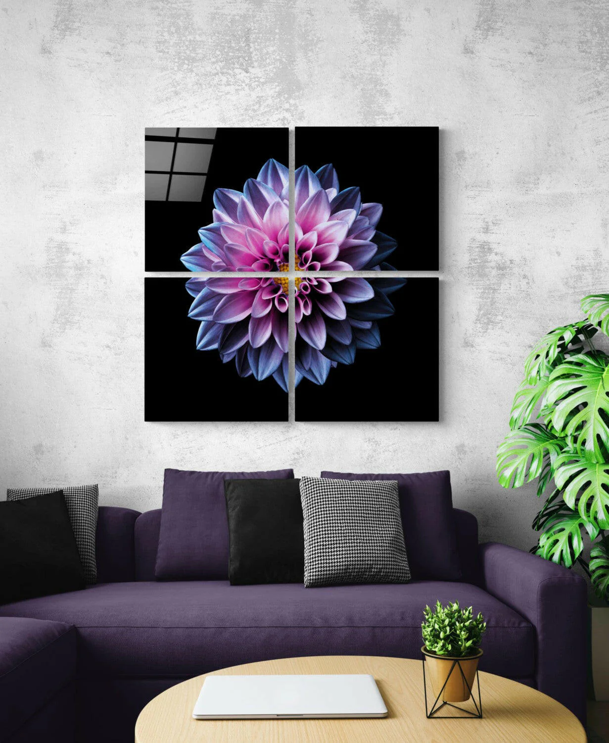 Purple Chrysanthemum Quadro Glass Wall Art - Image 2