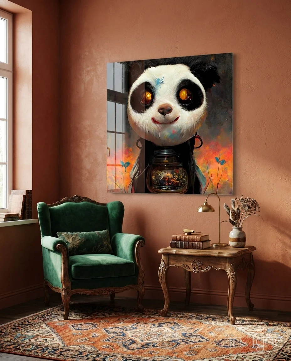Panda Cup Glass Wall Art || Designer Collection