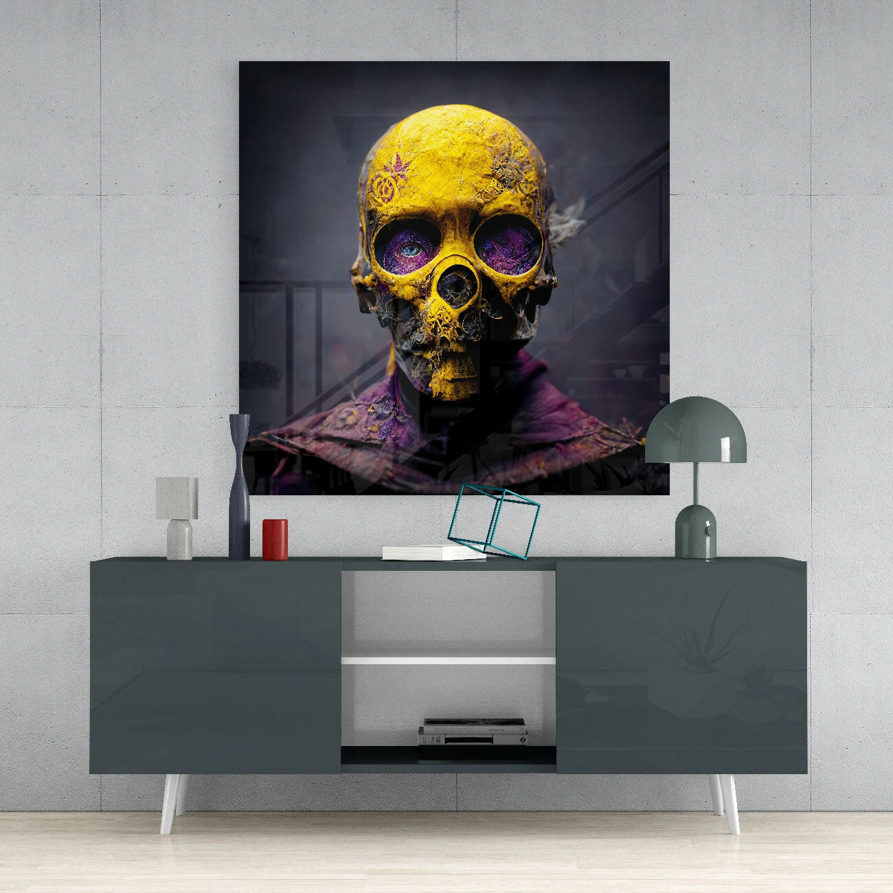Yellow Mask Glass Wall Art  || Designer Collection - Image 4