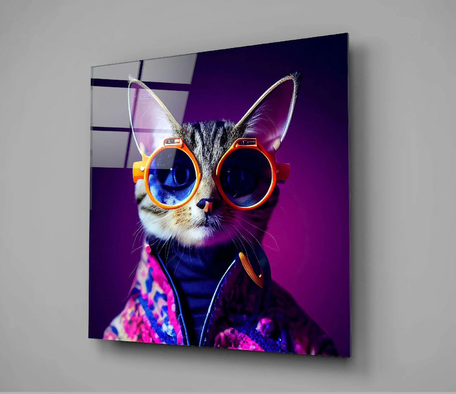 Curious Cat Glass Wall Art  || Designers Collection - Image 2