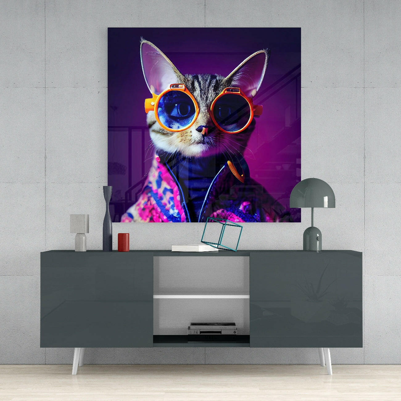 Curious Cat Glass Wall Art  || Designers Collection - Image 4