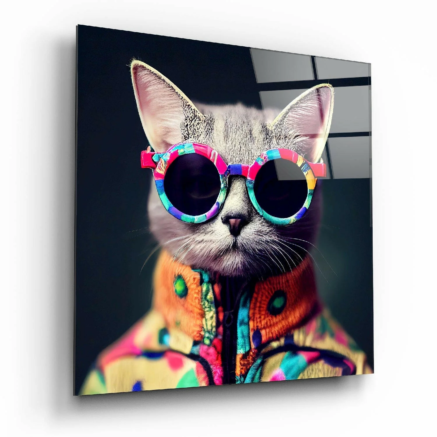 The Coolest Cat Glass Wall Art || Designer Collection
