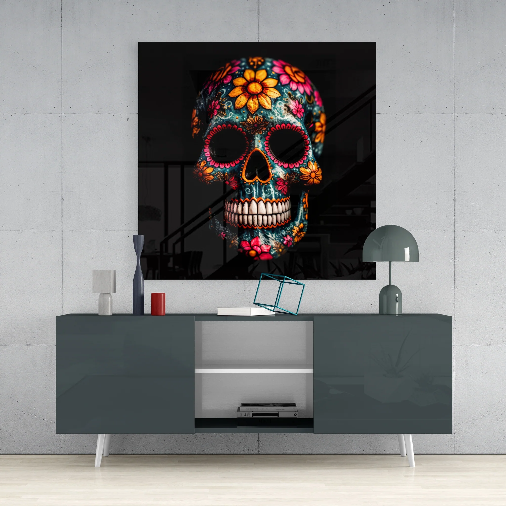 Flowery Skull Glass Wall Art || Designers Collection - Image 4