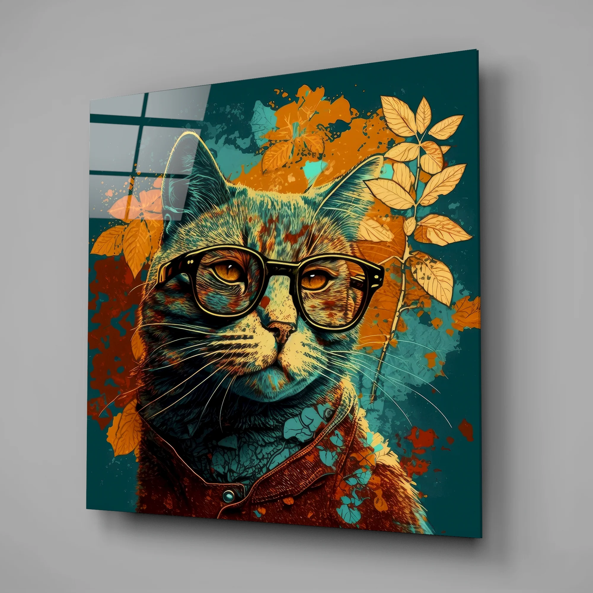 Intellectual Cat Glass Wall Art  || Designers Collection - Image 2