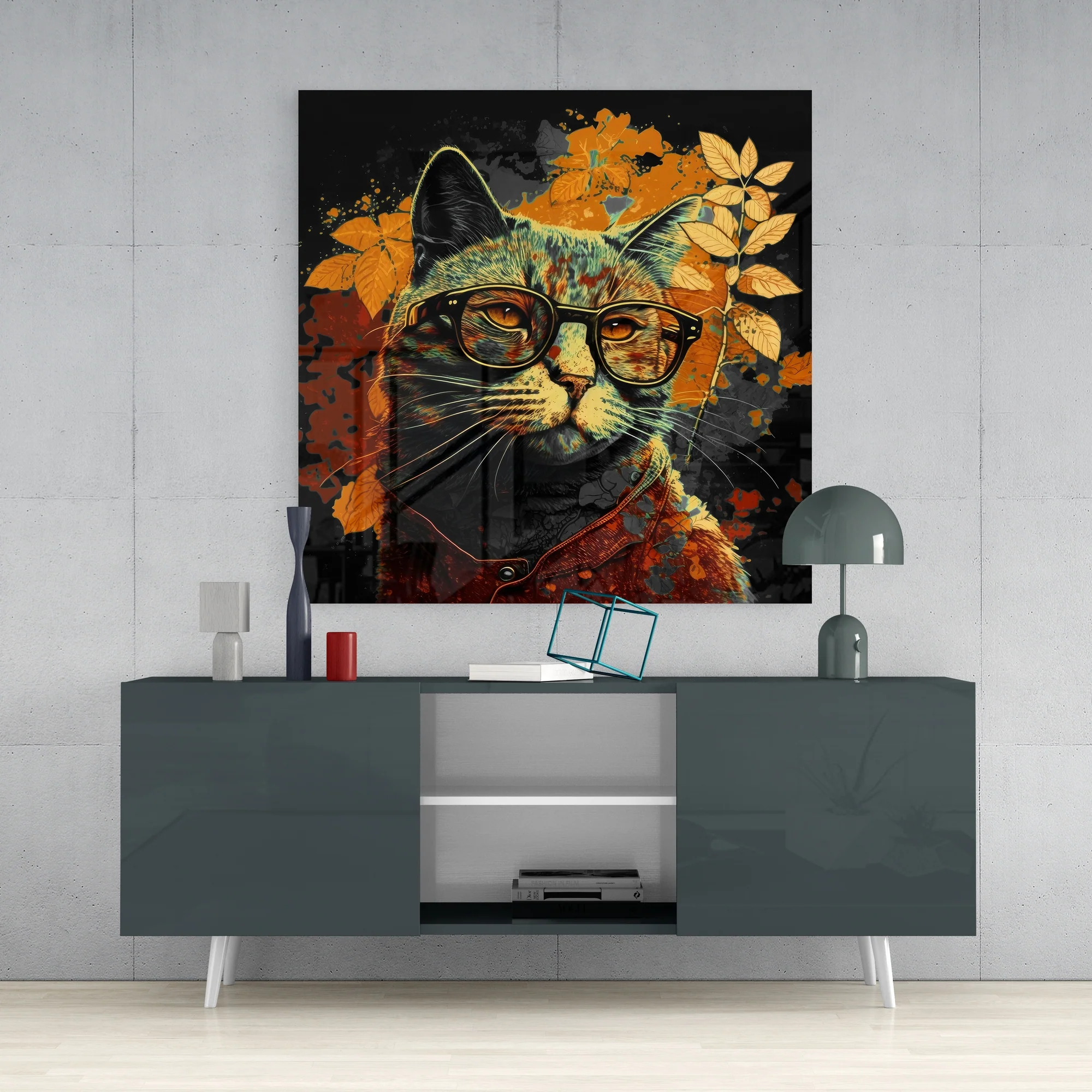 Intellectual Cat Glass Wall Art  || Designers Collection - Image 4