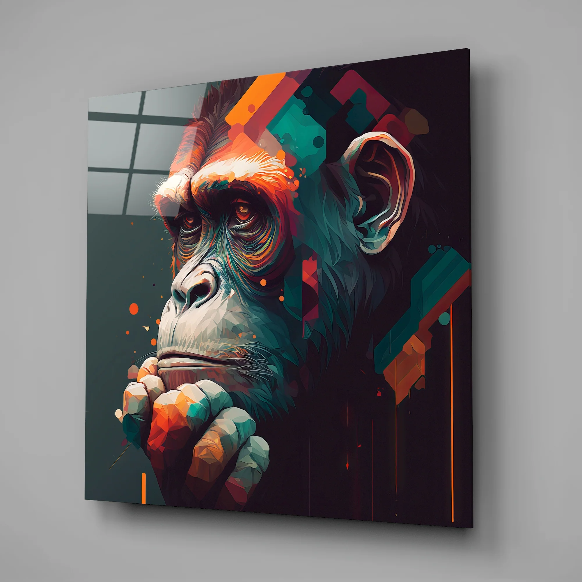 Ape the Thinker Glass Wall Art  || Designers Collection - Image 2