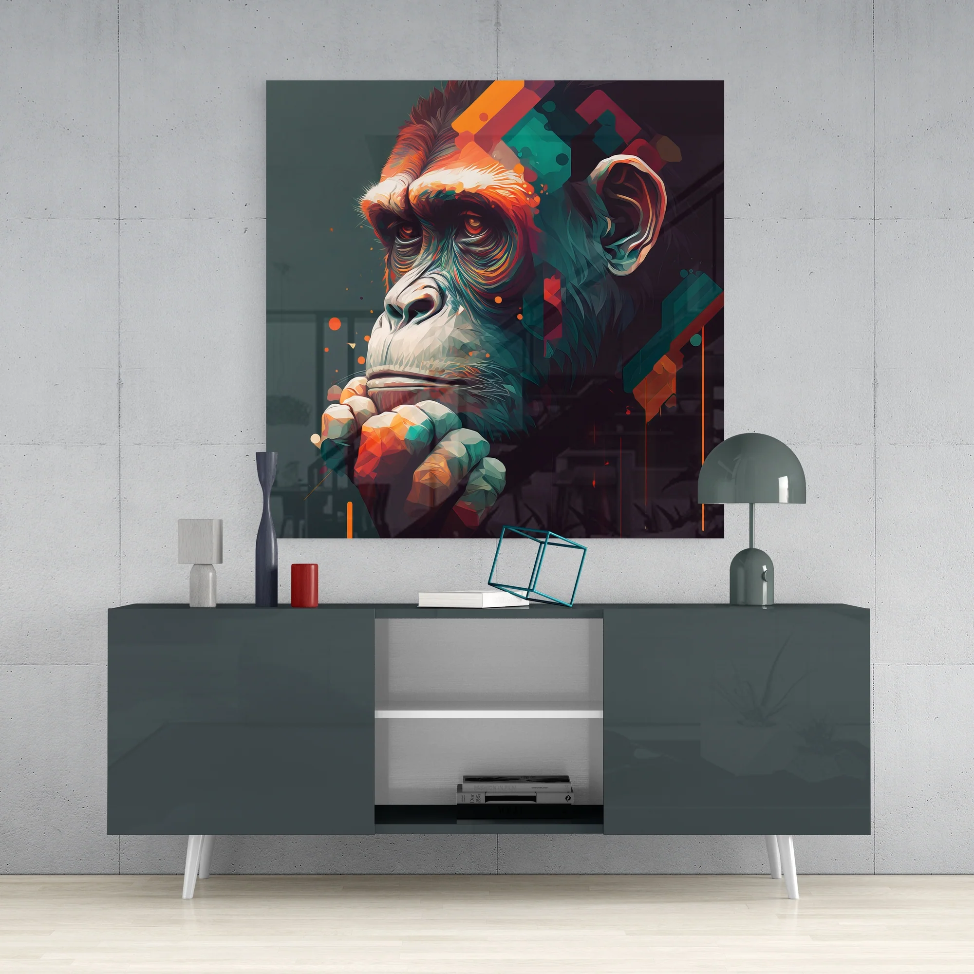 Ape the Thinker Glass Wall Art  || Designers Collection - Image 4
