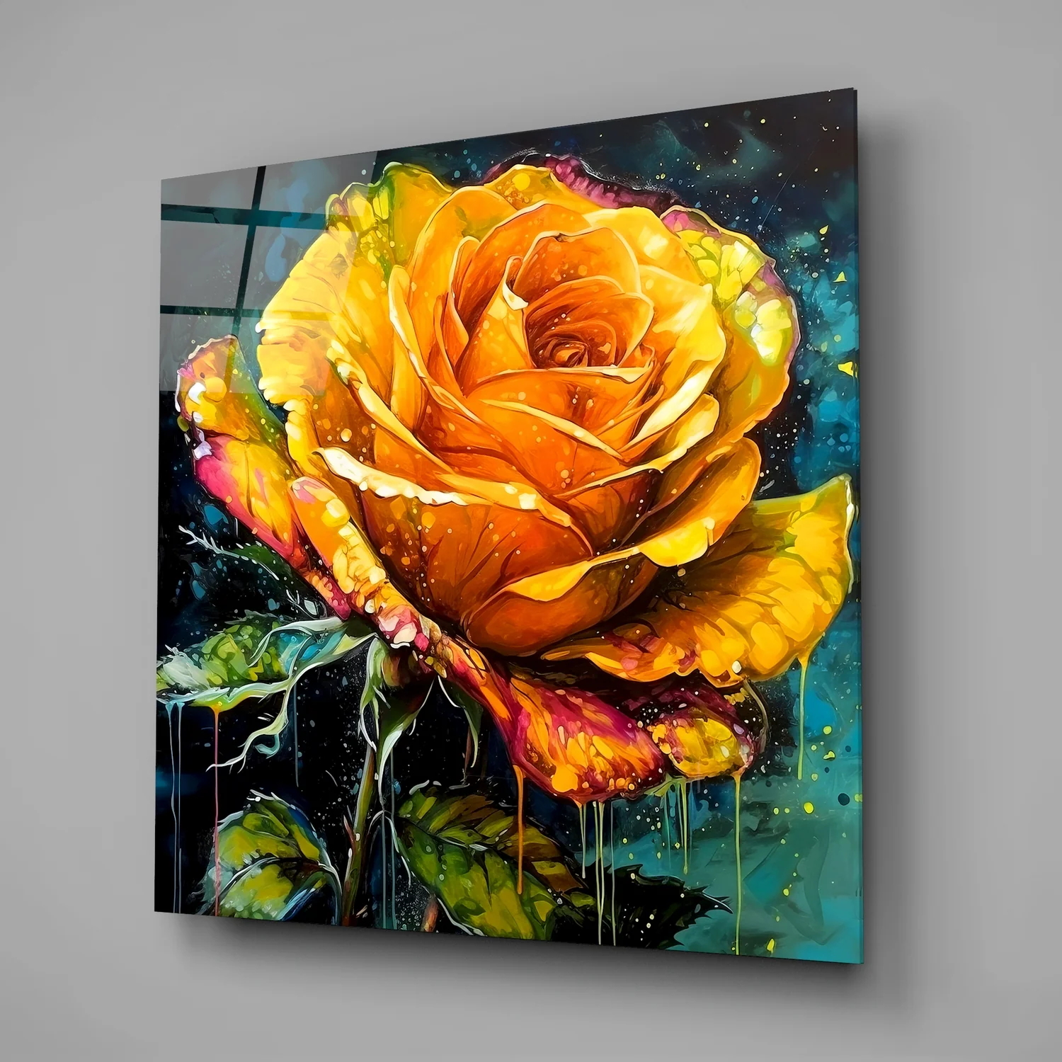 Yellow Rose Glass Wall Art - Image 2