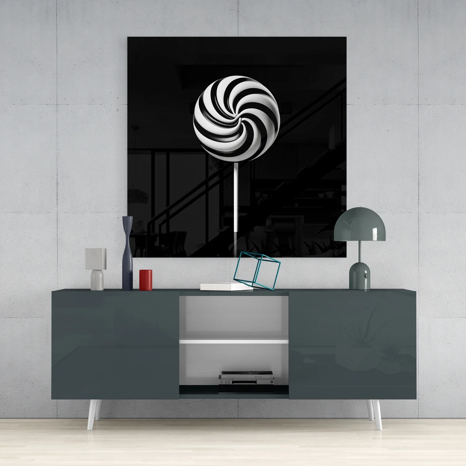 Monochrome Lolipop Glass Wall Art - Image 4