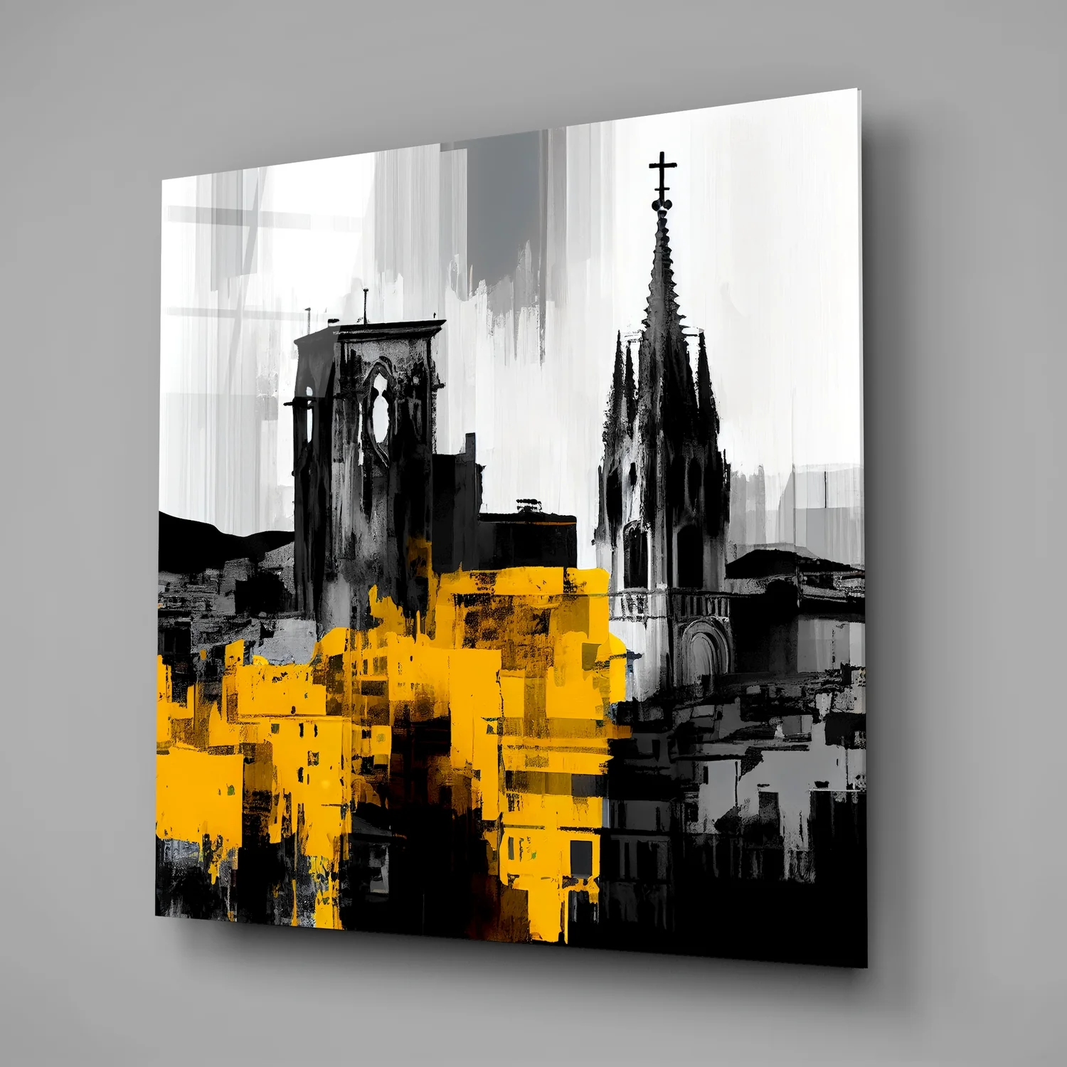 Gray City With Light Glass Wall Art - Image 2