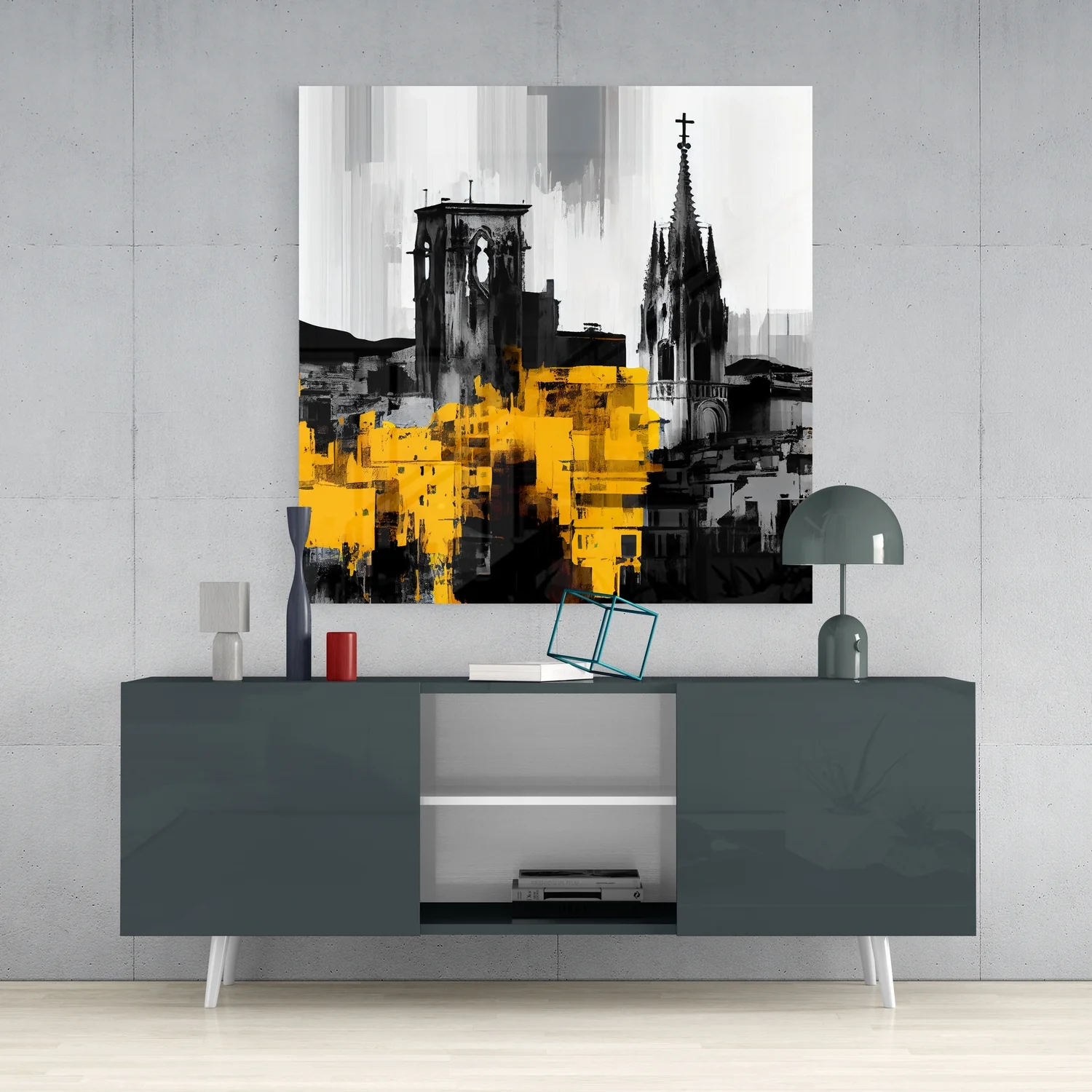 Gray City With Light Glass Wall Art - Image 4