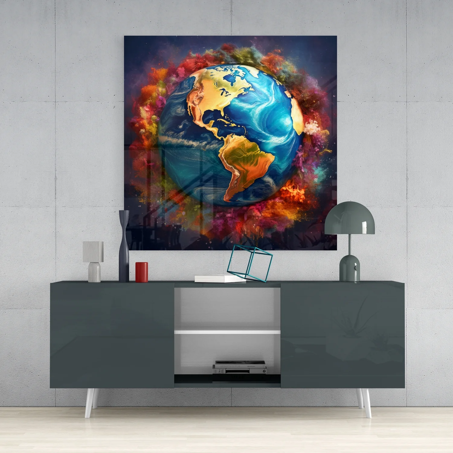 Color Explosions On Earth Glass Wall Art|| Designer's Collection - Image 4