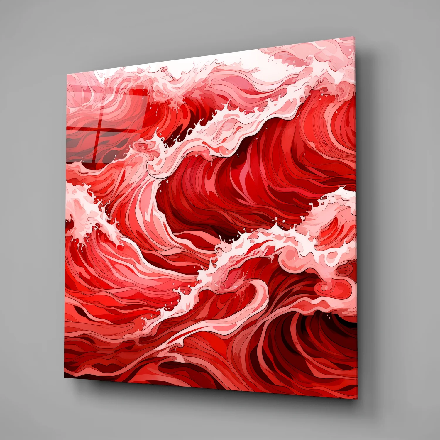 Red Waves Glass Wall Art|| Designer's Collection - Image 2