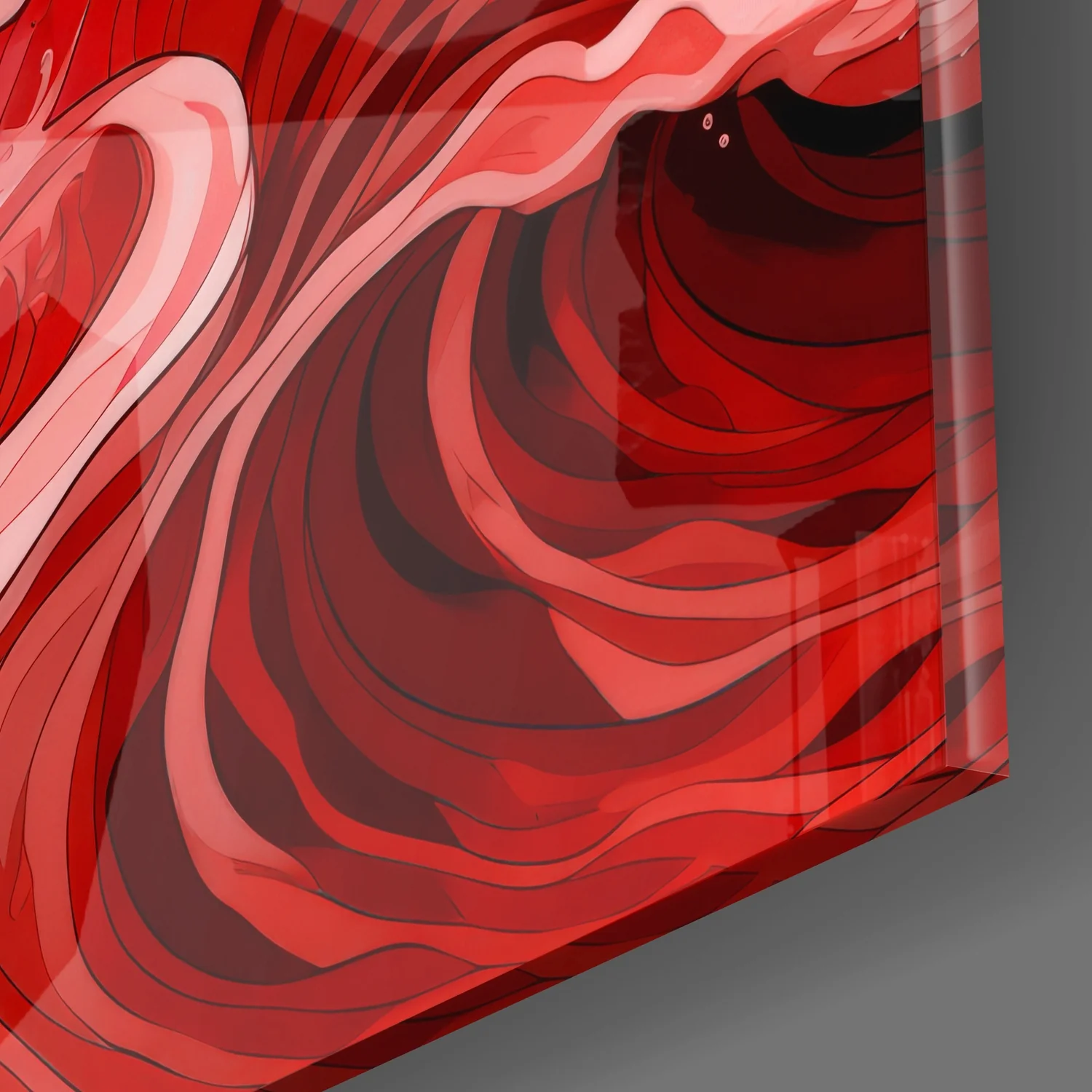 Red Waves Glass Wall Art|| Designer's Collection - Image 3