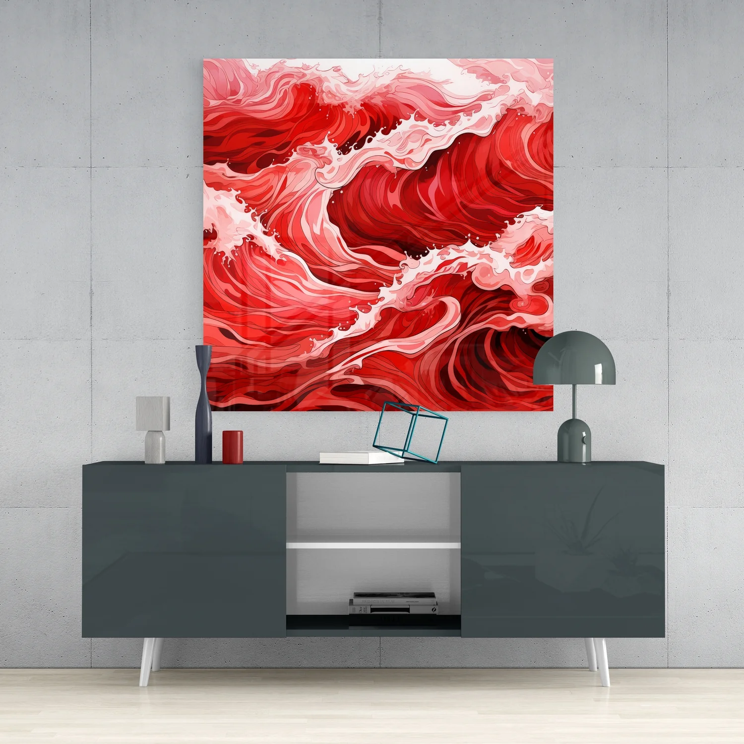 Red Waves Glass Wall Art|| Designer's Collection - Image 4