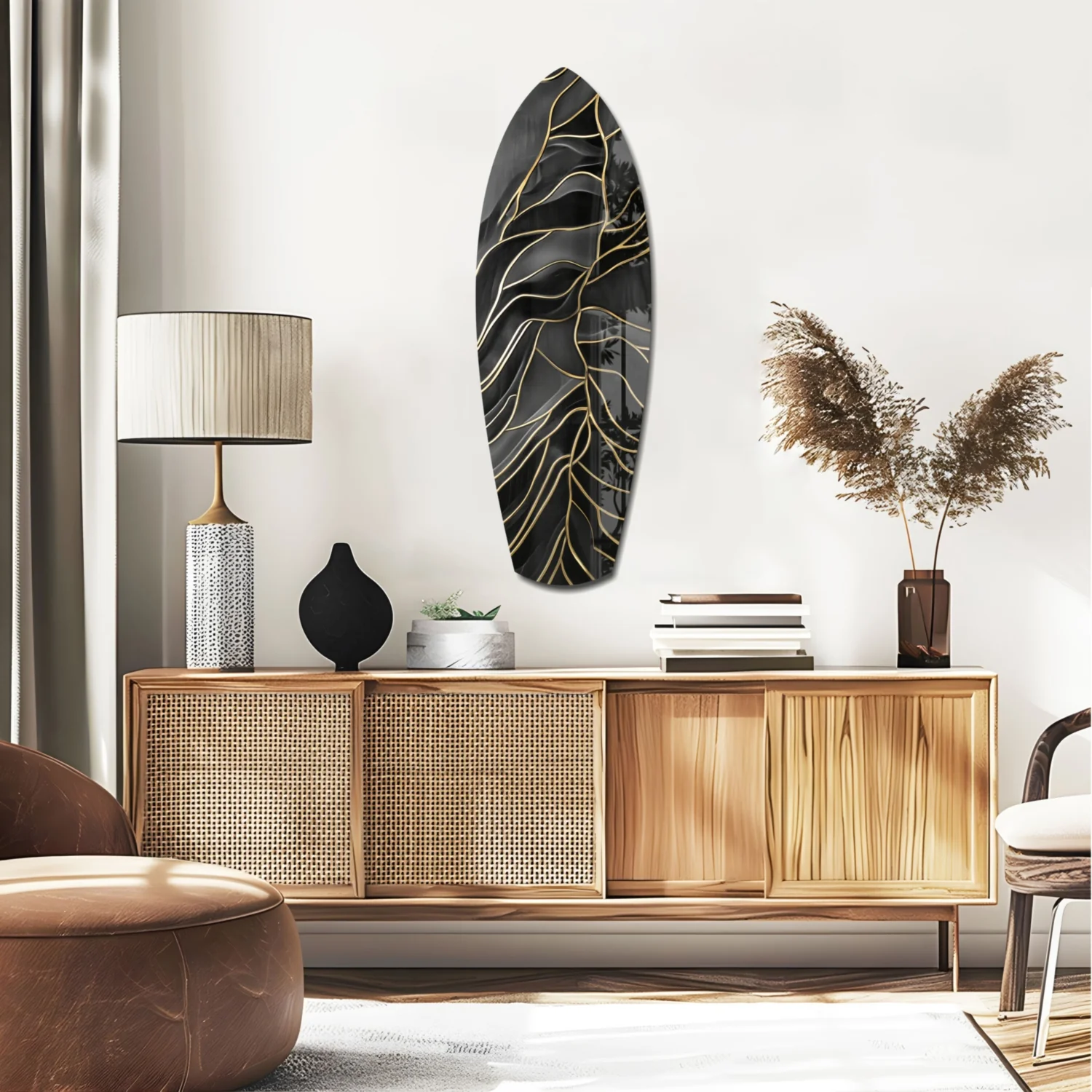 Golden Waves Glass Wall Art - Image 2