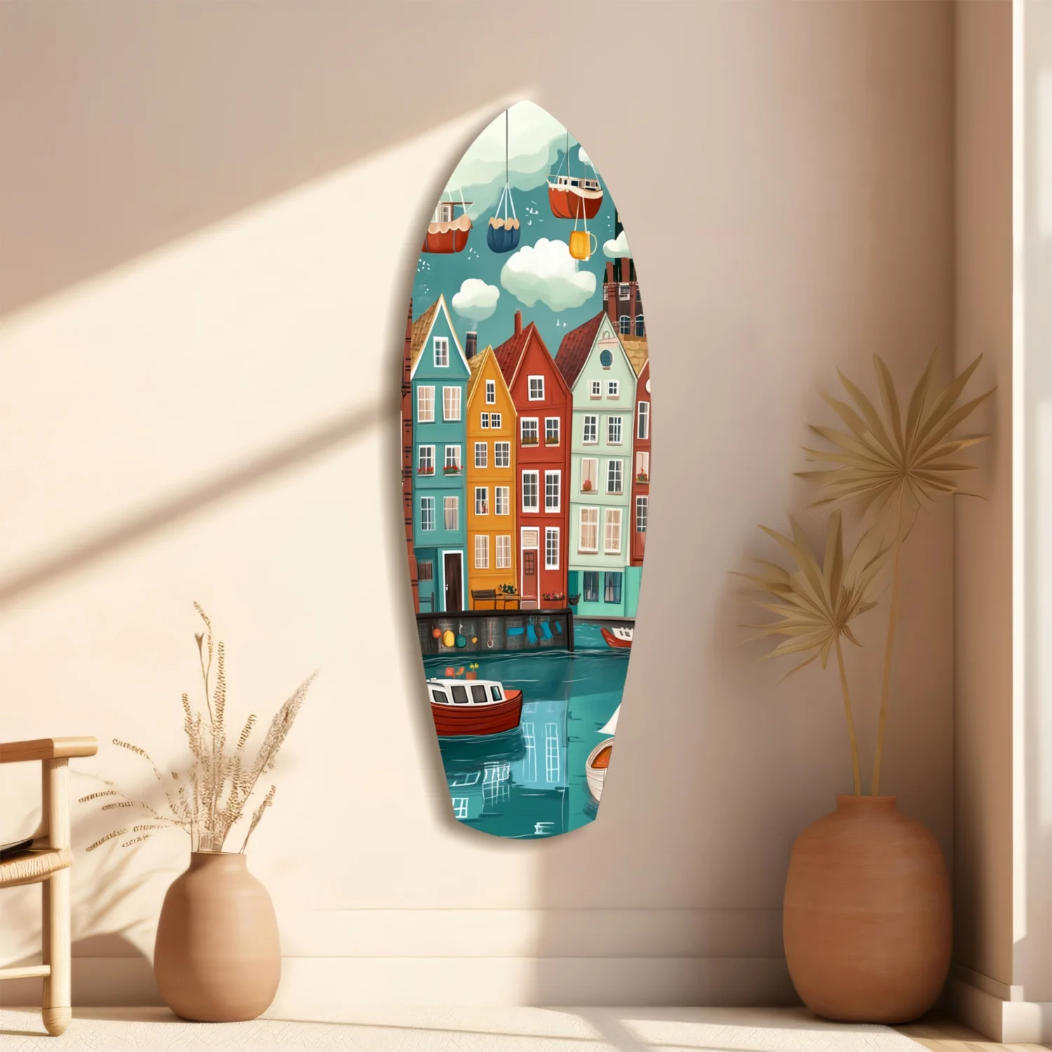 Cute Coastal Village Glass Wall Art - Image 10