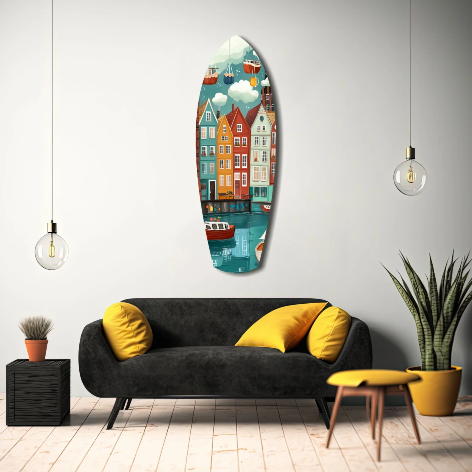Cute Coastal Village Glass Wall Art - Image 11