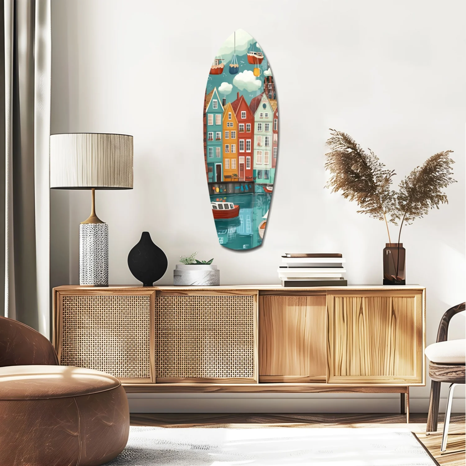 Cute Coastal Village Glass Wall Art - Image 2