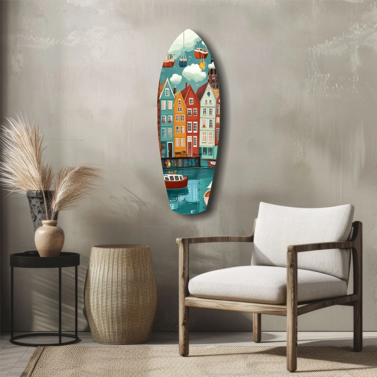 Cute Coastal Village Glass Wall Art - Image 5